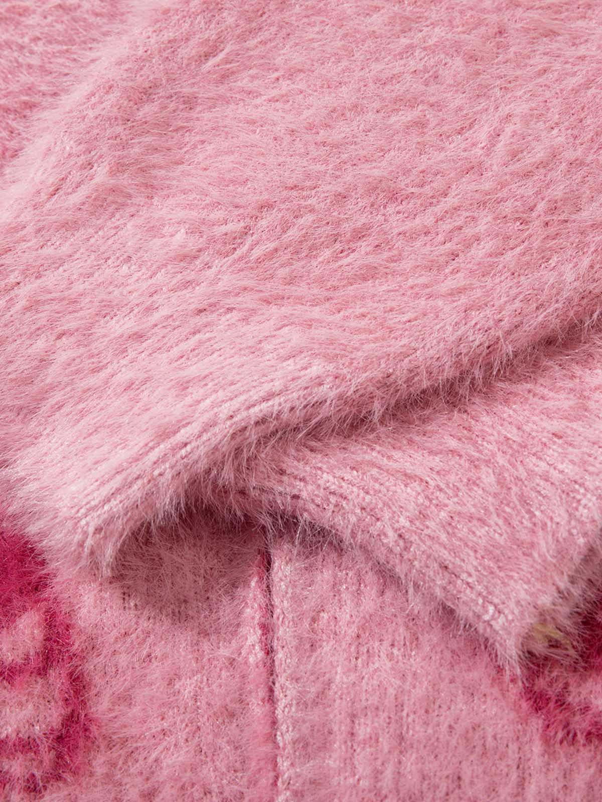 Thesupermade Graffiti Faux Mink Fur Zip Up Sweater 