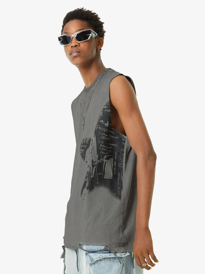 Thesupermade Vintage Necklace Star Print Hip-hop Tank Top - 2070 