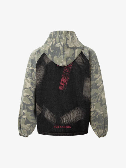 Graffiti Camouflage Patchwork Hooded Jacket 