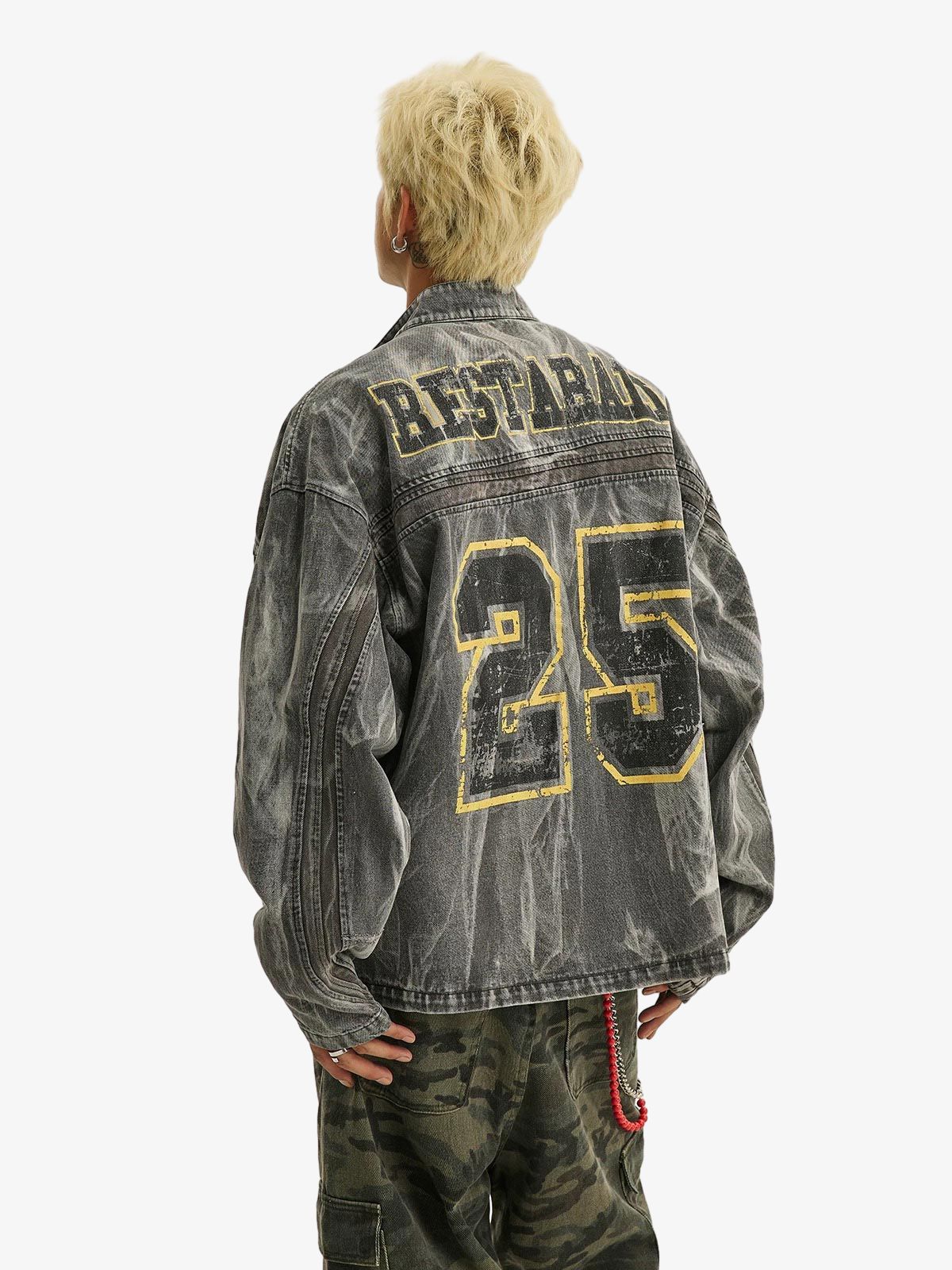 Thesupermade Hip-hop Distressed Washed Printed Denim Jacket - 2239 