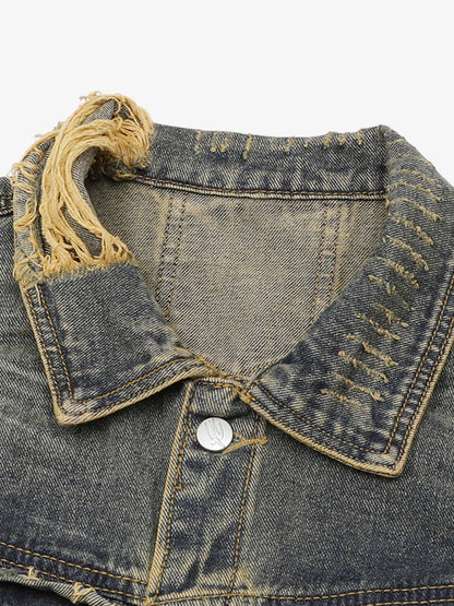 Thesupermade Raw Edge Distressed Denim Jacket 