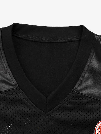 Jersey Print V-Neck Oversize Short Sleeve T-shirt 