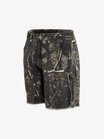 Thesupermade Retro Distressed Camouflage Workwear Hip-Hop Shorts 