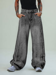 Thesupermade Washed Distressed Raw Edge Baggy Jeans - 2271 