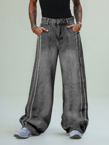 Thesupermade Washed Distressed Raw Edge Baggy Jeans - 2271 