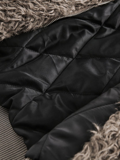 Thesupermade Metal leather button Faux Fur Jacket -2245 