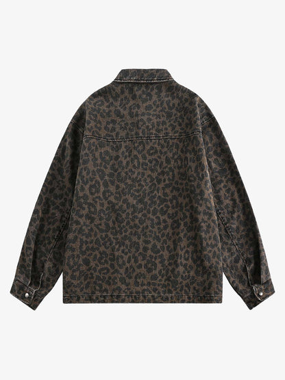 Vintage Washed Cheetah Denim Jacket 
