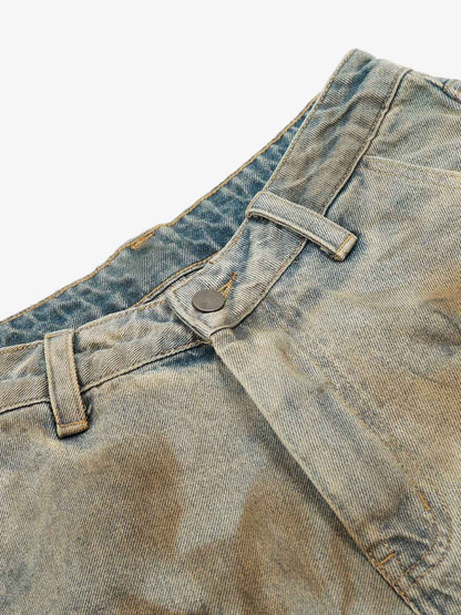 Distressed Tie-Dye Denim Shorts 