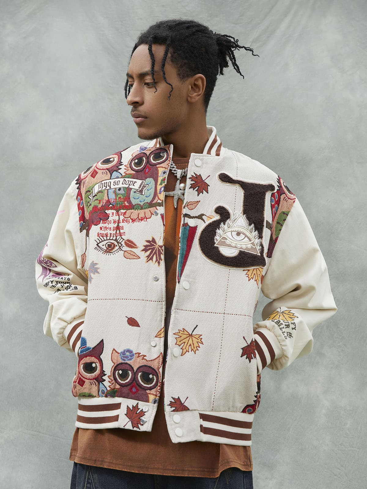 Thesupermade Owl Patch Embroidered Baseball Jersey 