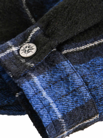 Thesupermade Plaid Brushed Cardigan Hooded Shirt 
