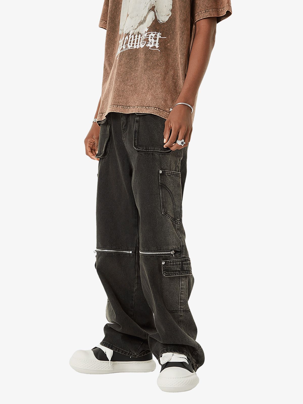 Thesupermade Multi-pocket Zipper Design Washed Hip-Hop Jeans - 2112 