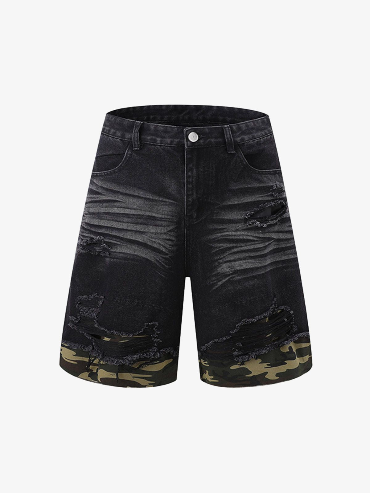 Thesupermade Patchwork Camouflage Ripped Shirt Jorts Denim Suit 