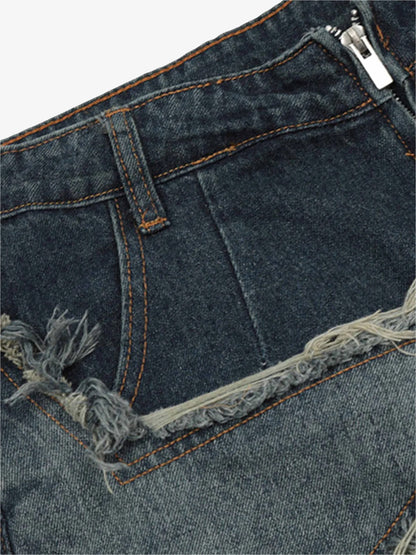 Thesupermade American Pentagram Tassel Patch Denim Shorts - 1681 