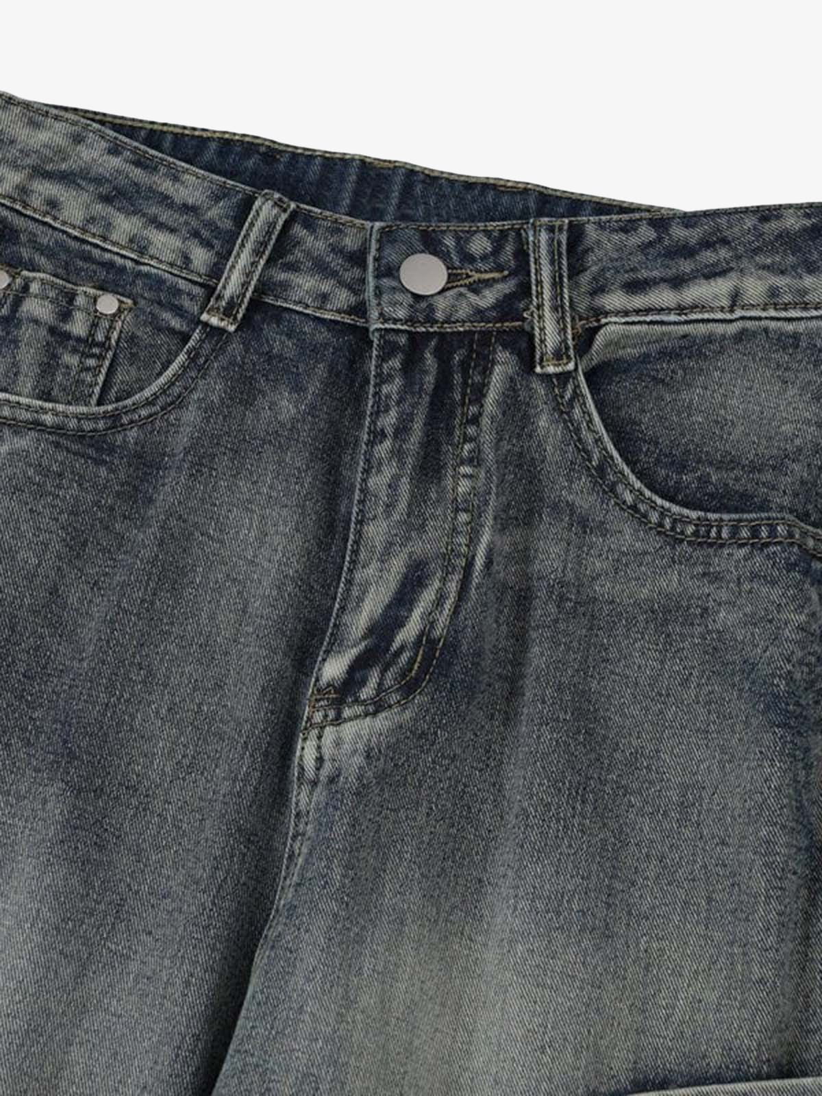 Thesupermade Washed Side Pocket Raw Edge Baggy Jeans - 2303 