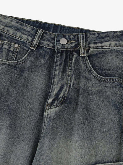 Thesupermade Washed Side Pocket Raw Edge Baggy Jeans - 2303 