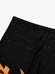 Thesupermade Burning Text Embroidered Letters Jeans -1478 