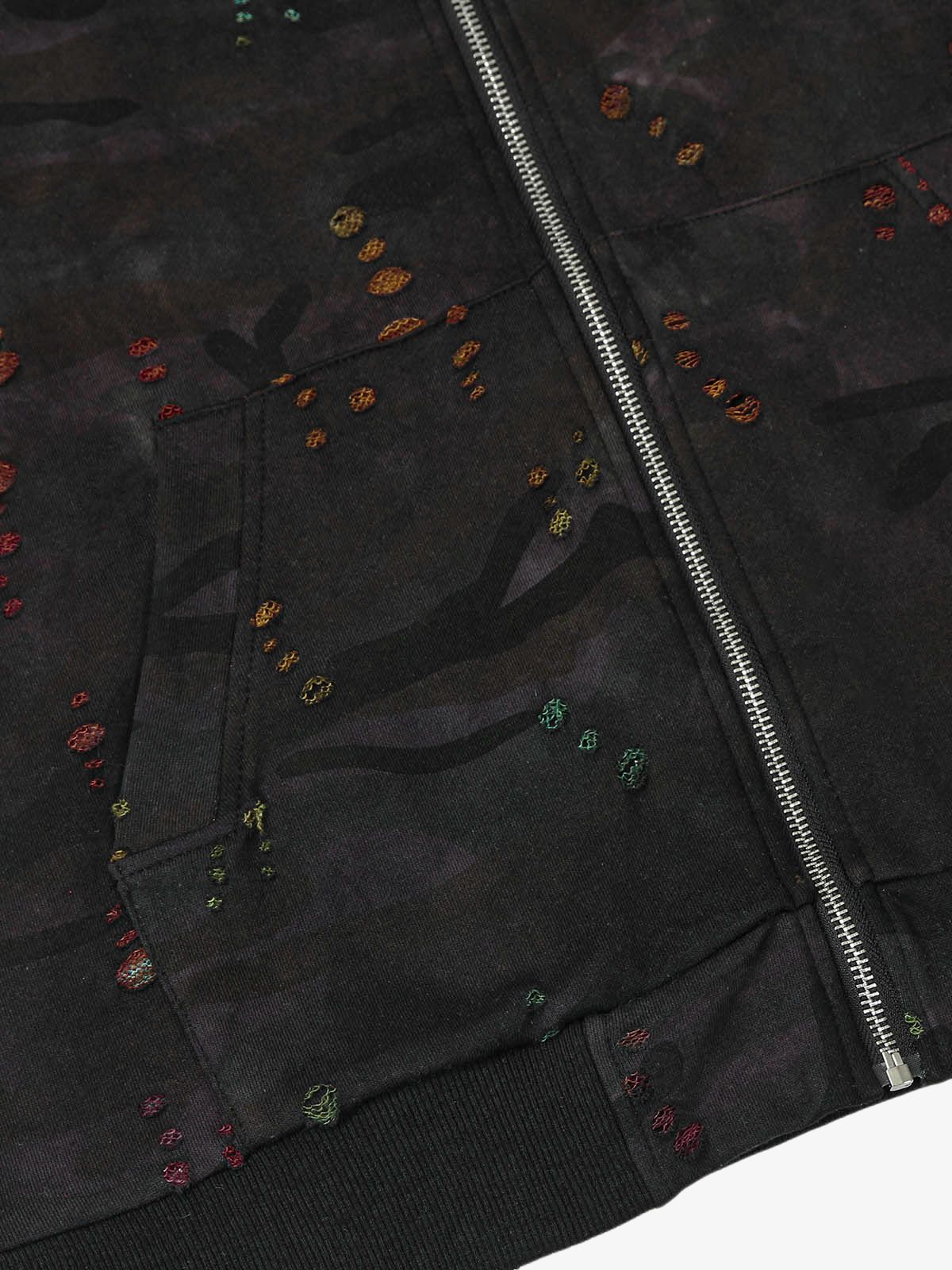 Thesupermade Washed Distressed Zipper Hooded Jacket 