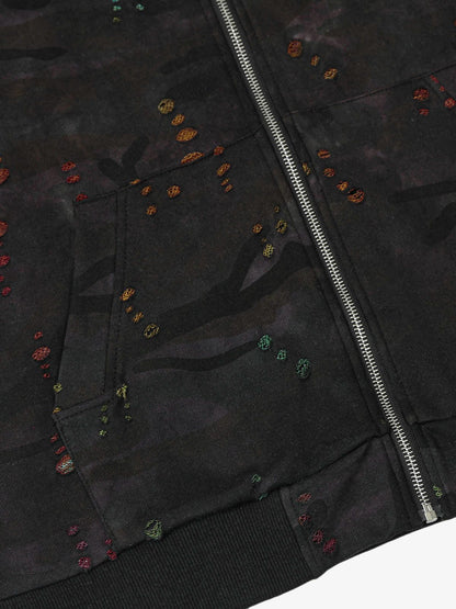 Thesupermade Washed Distressed Zipper Hooded Jacket 