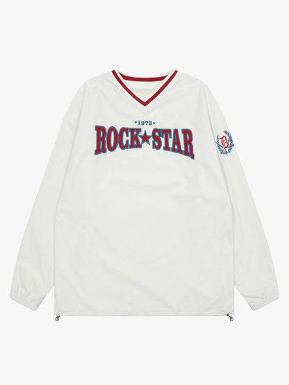 Thesupermade Retro Embroidered Monogrammed V-neck Sweatshirt - 2146 