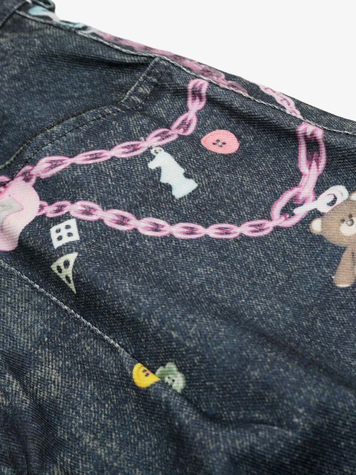 Embellished Chain Denim Shorts 
