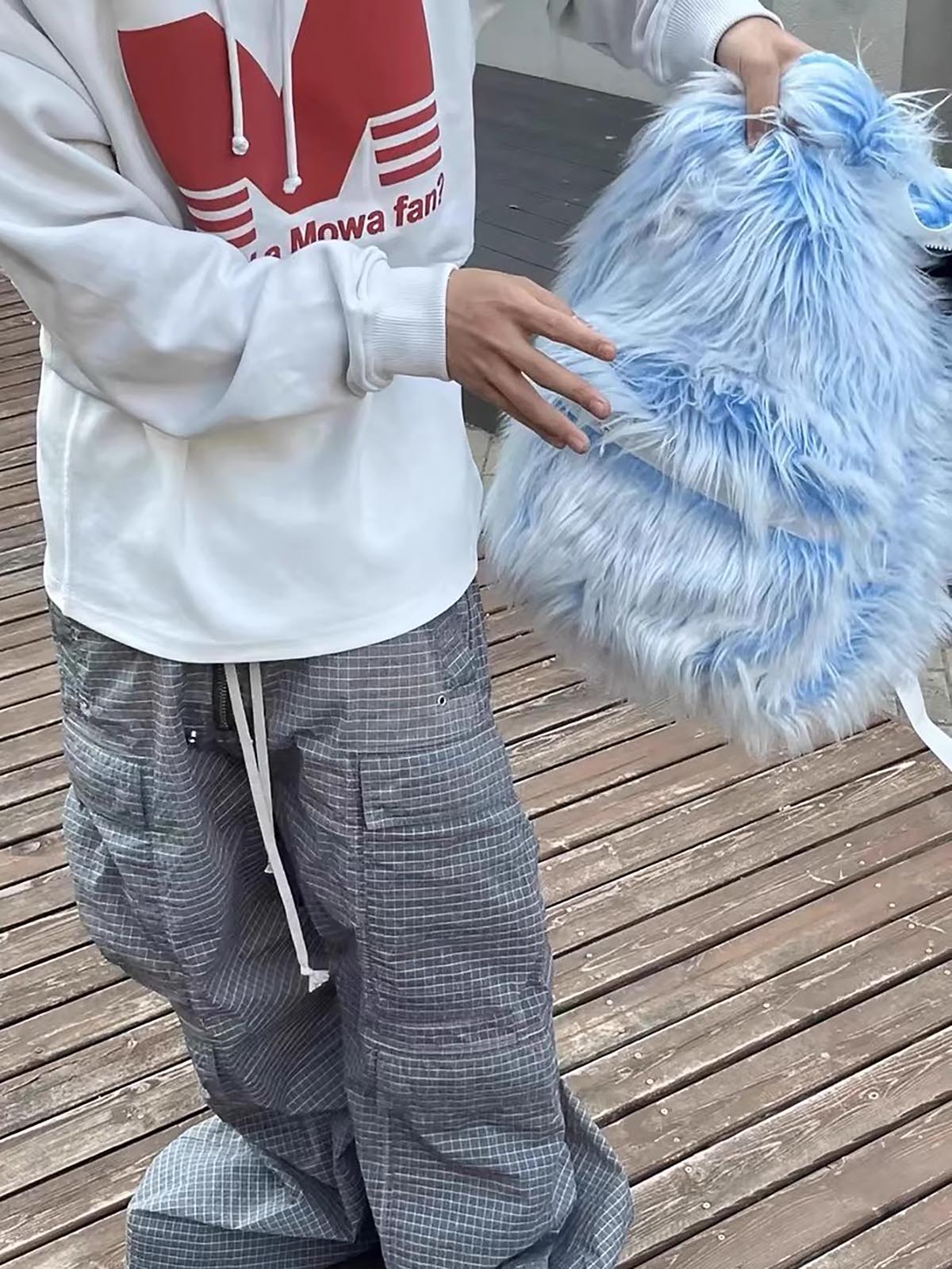 Snow Monster Contrast Ice Blue Furry Backpack 