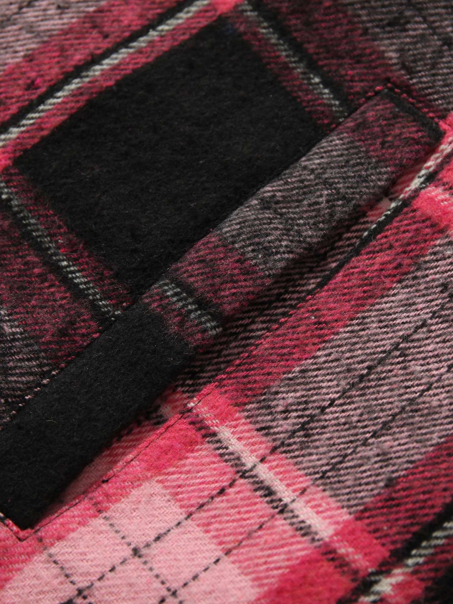 Thesupermade Beaded Fur Collar Padded Plaid Jacket 