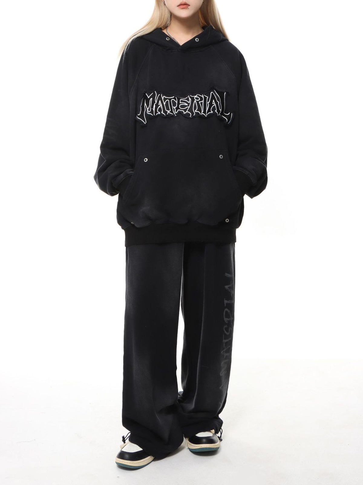 Wasteland Washed Patched Embroidered Hoodie Set 