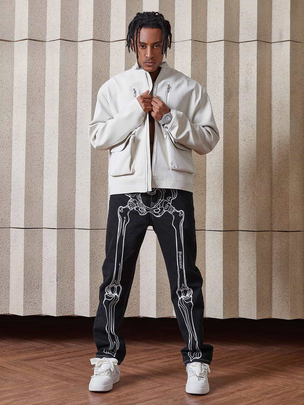 Thesupermade Hip Hop Bones Embroidered Jeans - 1859 