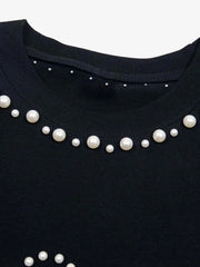 Elegant Pearl-Embellished Oversized T-Shirt 