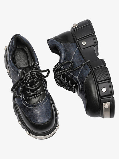 Metal Plate Chunky Leather Shoes 