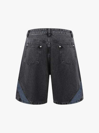 Deconstructed Patchwork Short-Sleeve Cropped Denim Set 