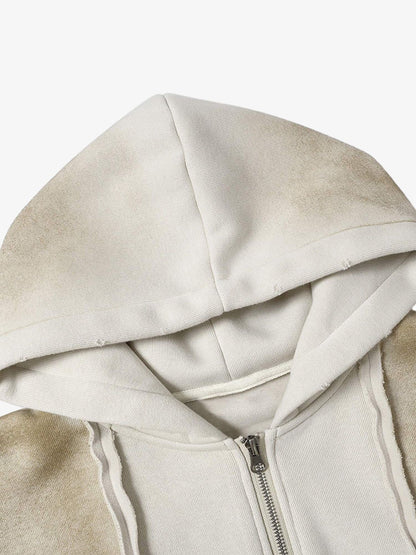 Thesupermade Distressed Patchwork Velvet Cardigan Hooded Sweatshirt 