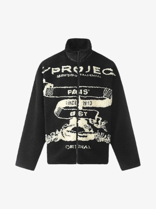 Thesupermade Jacquard Stand Collar Sherpa  Jacket 