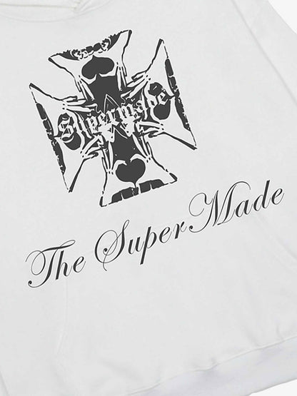Street Cross Letters Print Hoodie 