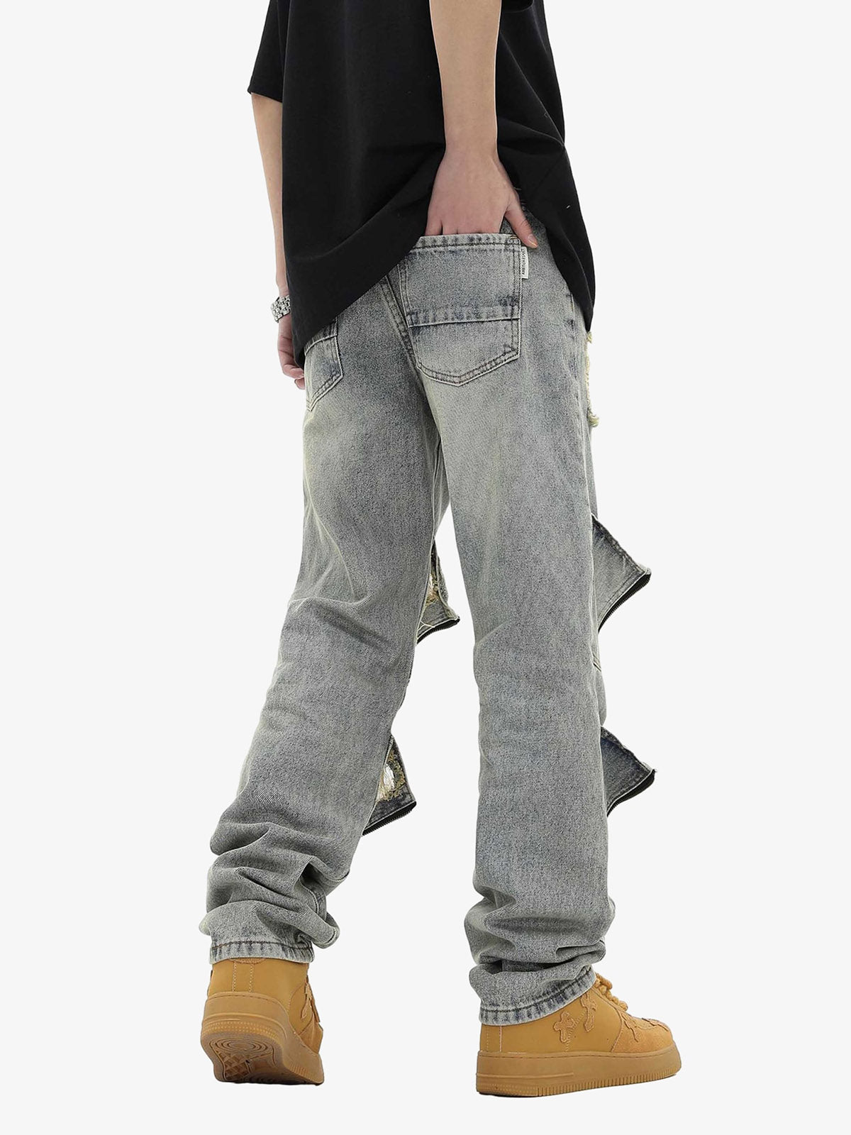 High Street Washed And Torn Work Pockets Denim Pants