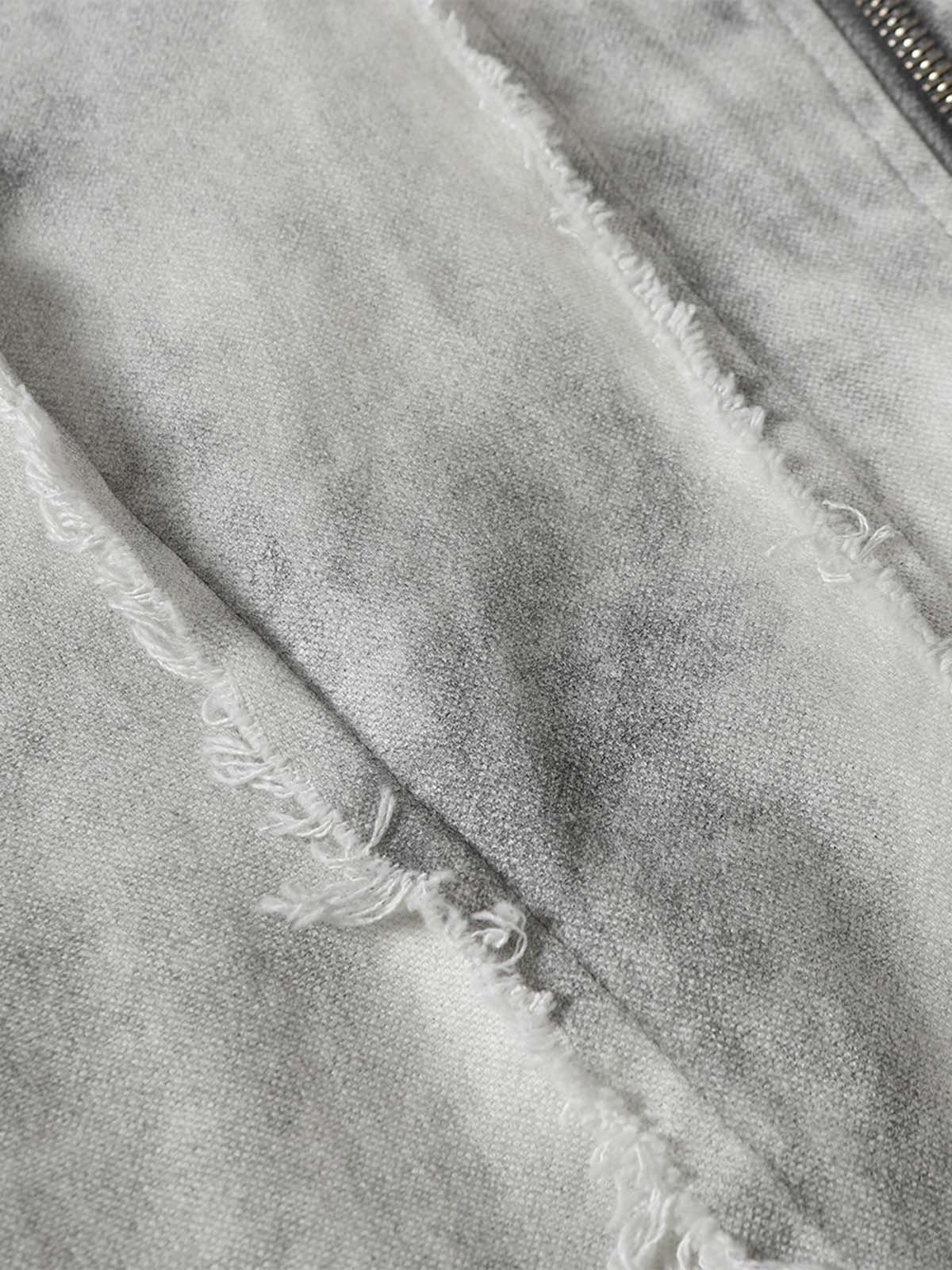 Thesupermade Washed Distressed Fur Hooded Jacket 