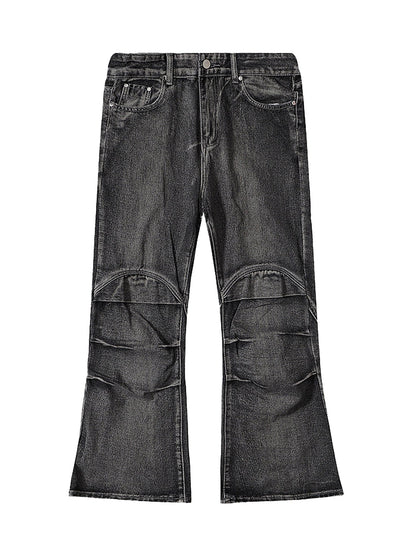 Wasteland Style Washed Distressed Pleated Flare Jeans 
