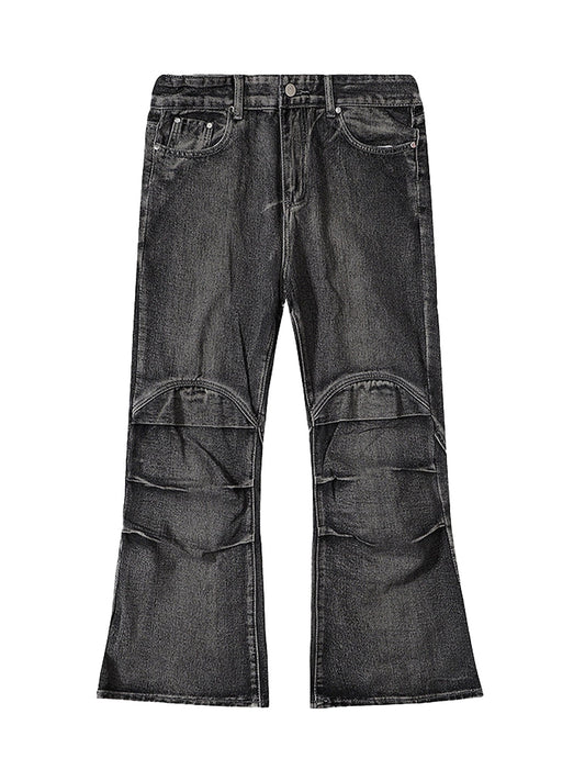 Wasteland Style Washed Distressed Pleated Flare Jeans 
