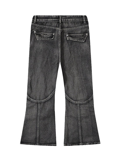 Wasteland Style Washed Distressed Pleated Flare Jeans 