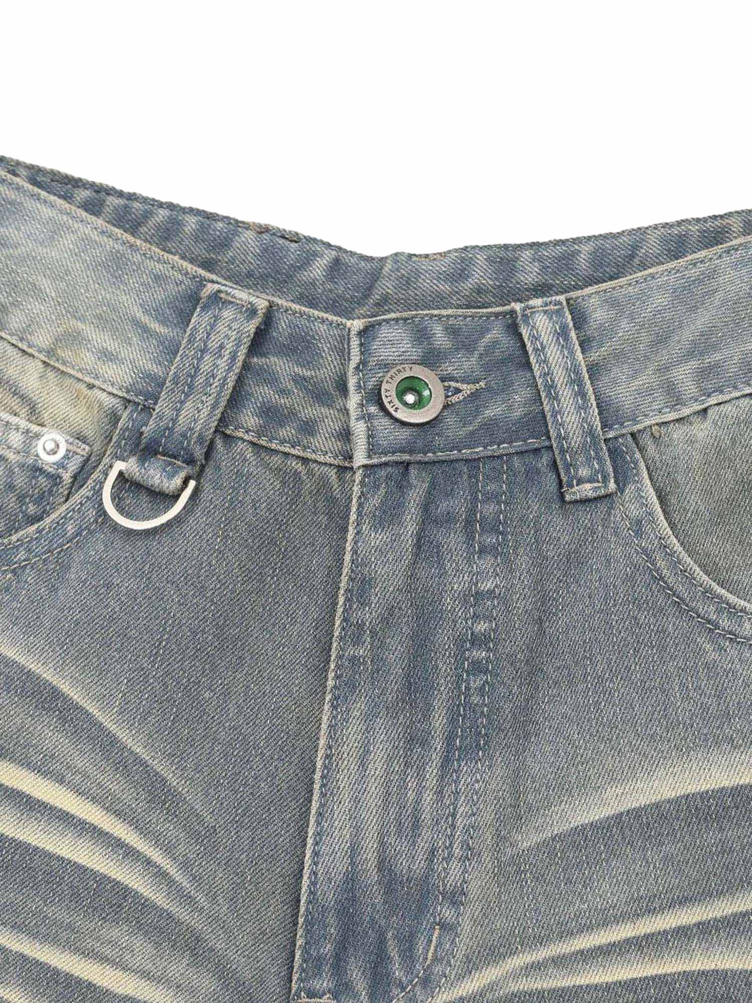 Thesupermade Washed Denim Hip-Hop Shorts