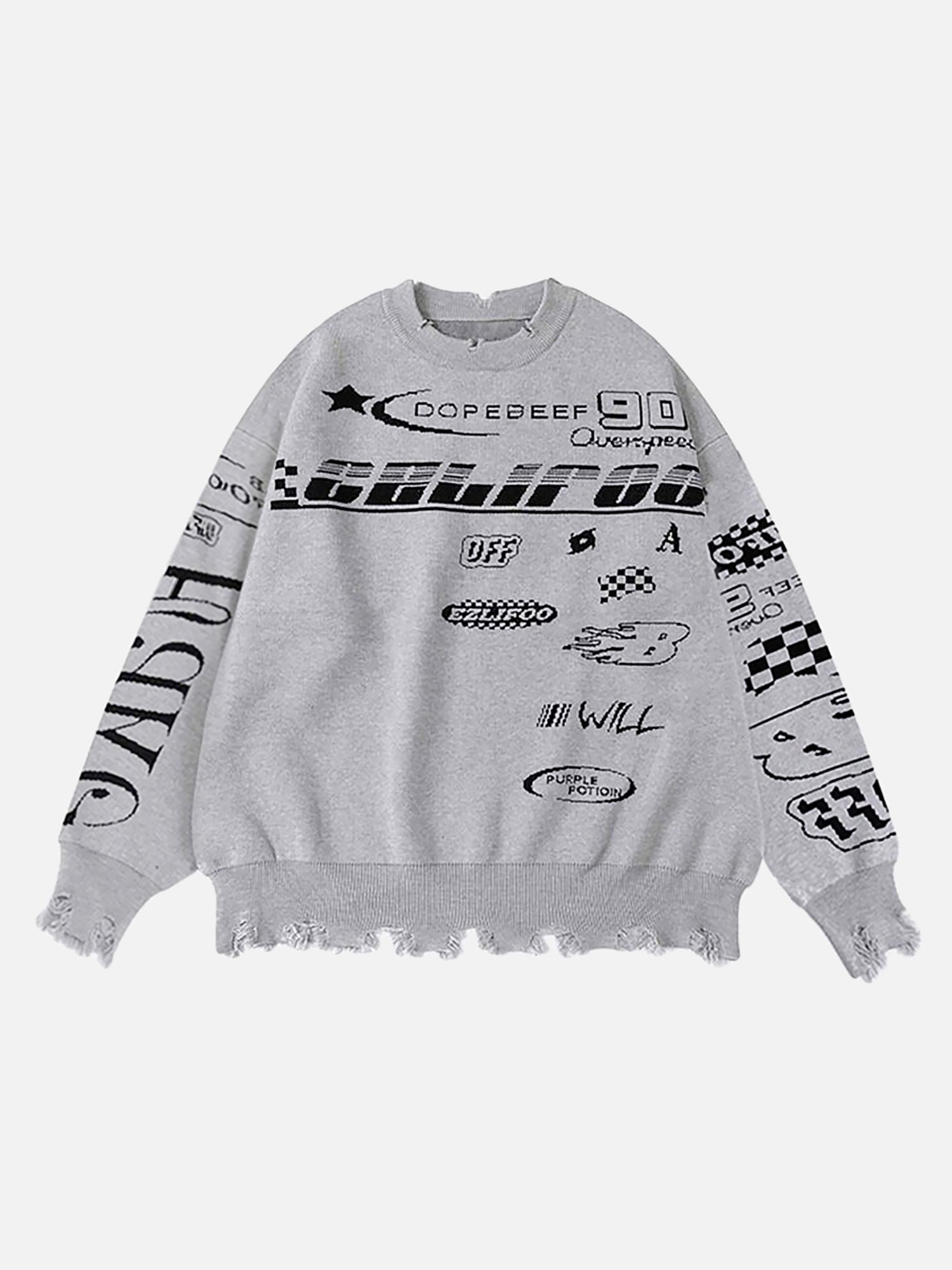 Thesupermade Vintage Burlap Racing Suit Letter Jacquard Sweater