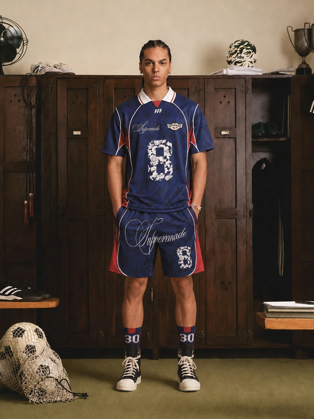 French Style Fleur-de-Lis Print Patchwork Custom Jersey Set - 2623 