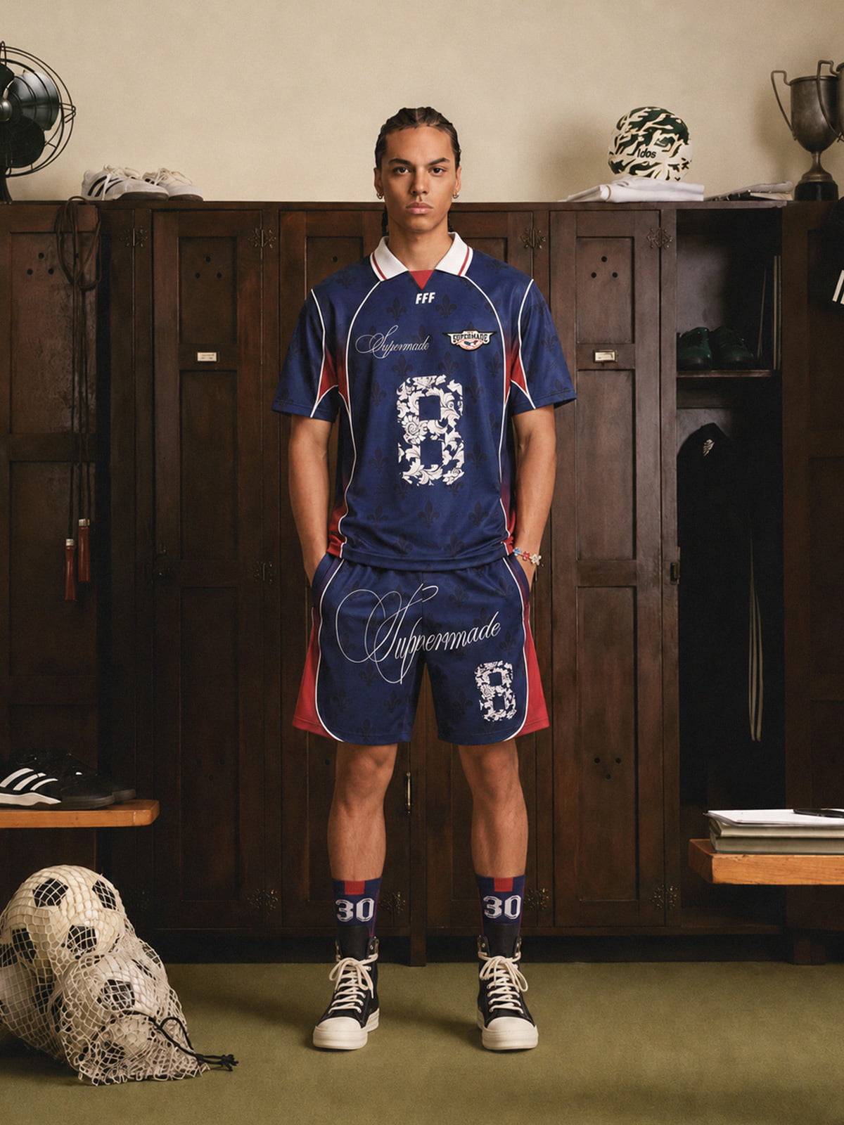 French Style Fleur-de-Lis Print Patchwork Custom Jersey Set - 2623 