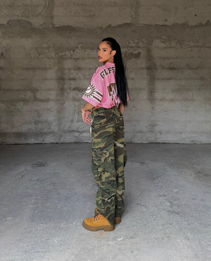 Ripped Camouflage Flared Cargo Pants - 2410 