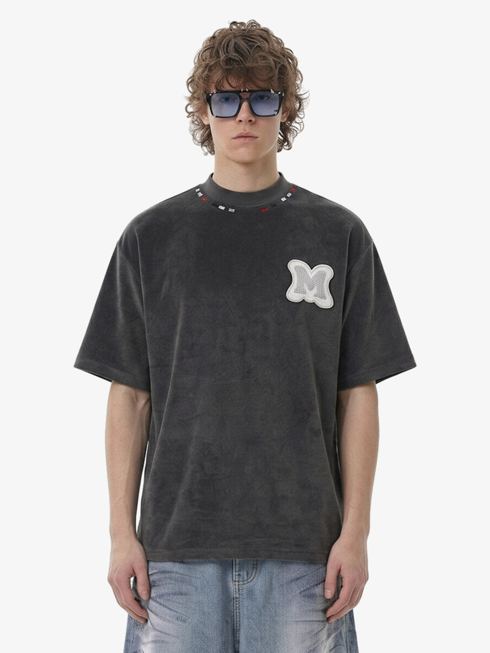 Embroidered Neckline Oversized T-Shirt 