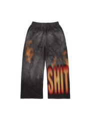 Flame-Wash Distressed Zip Hoodie & Wide-Leg Sweatpants Set
