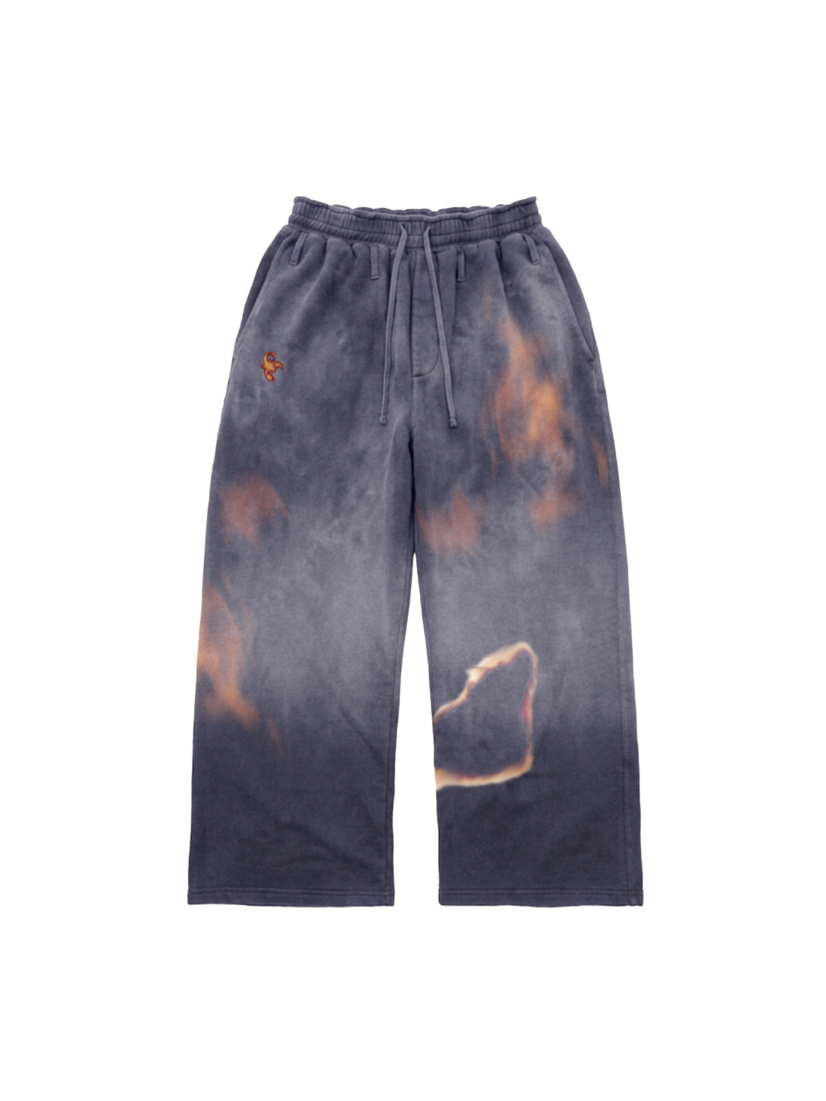 Flame-Wash Distressed Zip Hoodie & Wide-Leg Sweatpants Set