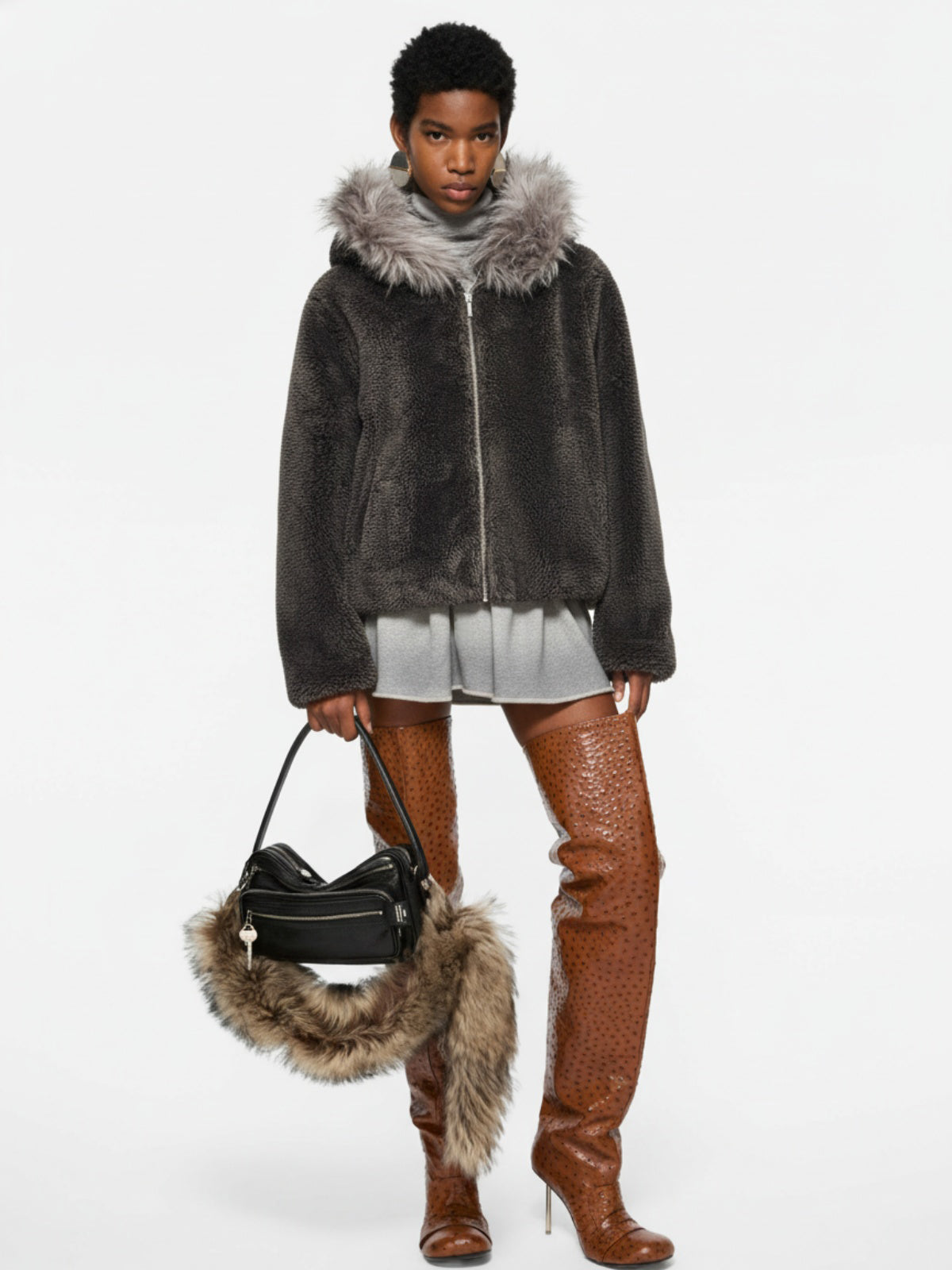 Thesupermade Fur Hooded Quilted Sherpa Jacket - 2304 