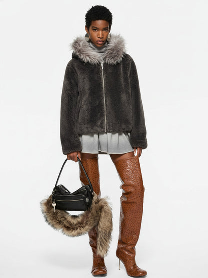 Thesupermade Fur Hooded Quilted Sherpa Jacket - 2304 