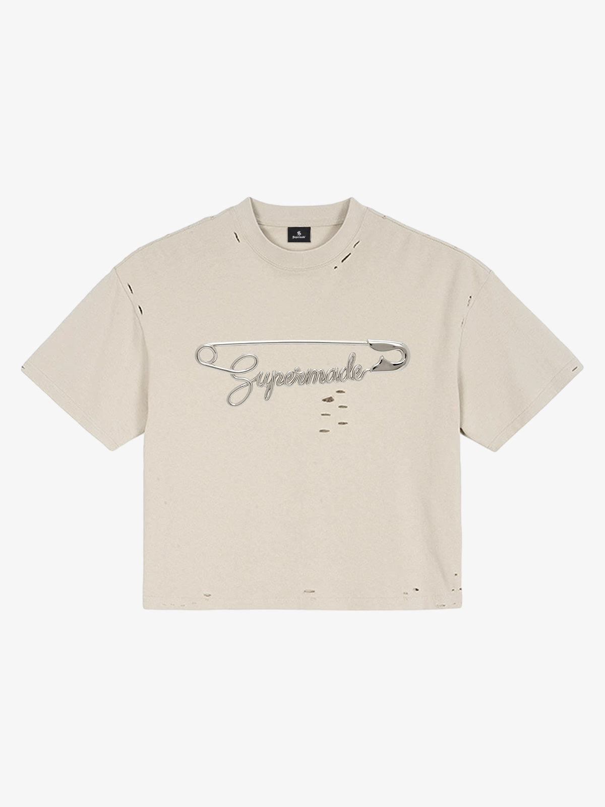 Distressed Safety Pin Cropped T-Shirt